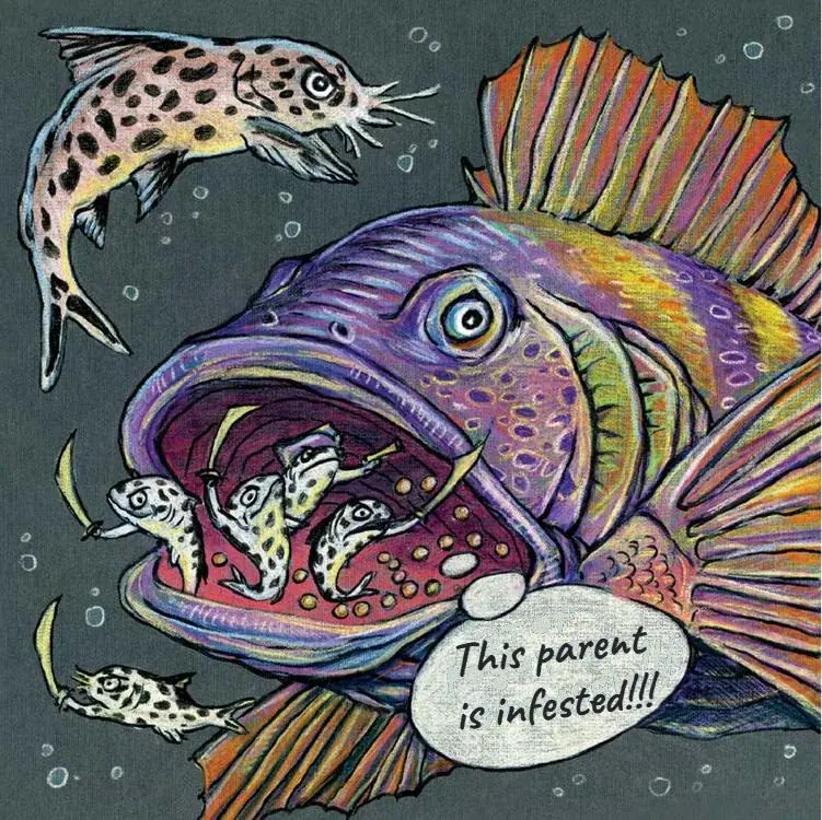 Illustration: a fish captured by a parasite