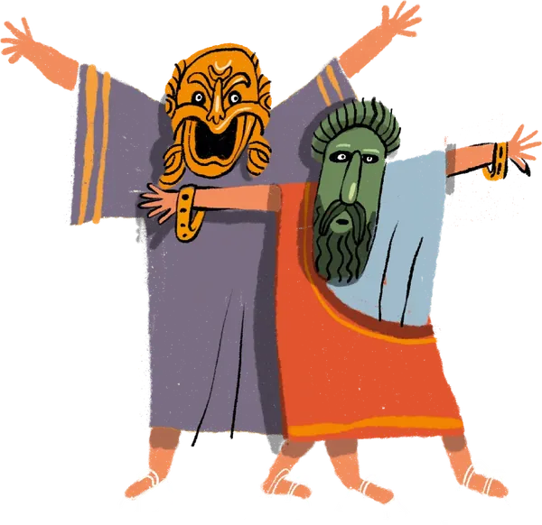 Illustration: actors in ancient Greek theatre masks