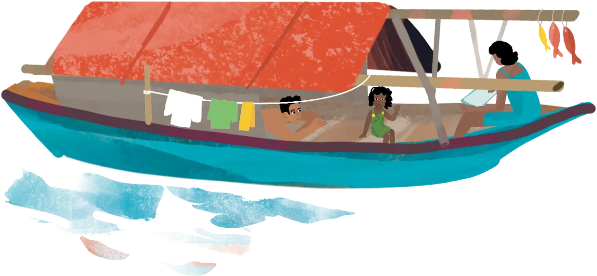A family living aboard a houseboat, from the cover of Nomads