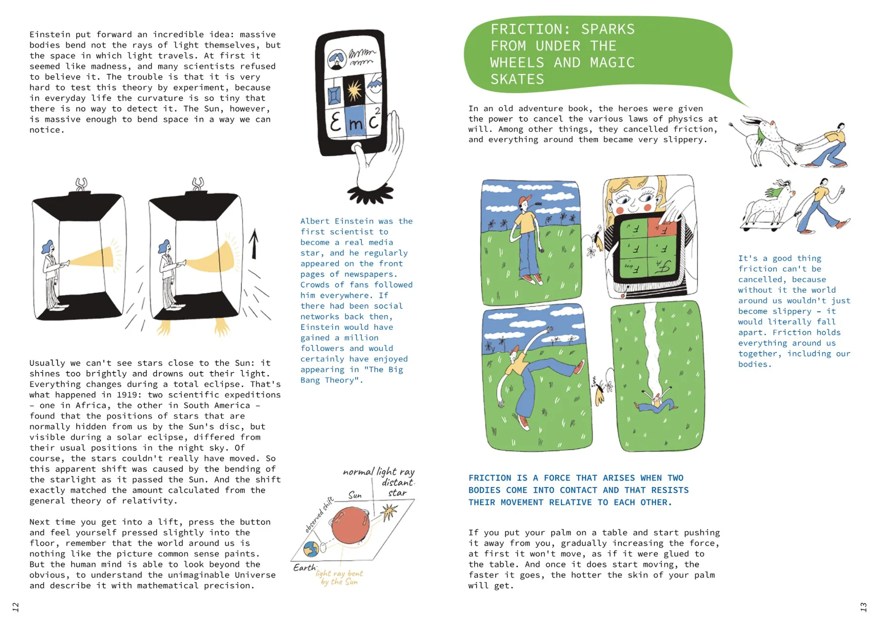 Spread: friction — sparks from under the wheels and magic skates