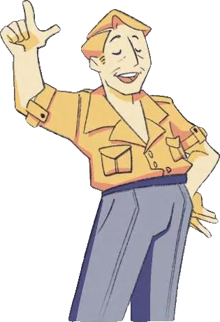 A man in a yellow safari shirt raises a finger
