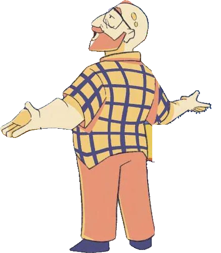 Grandpa gestures towards the page