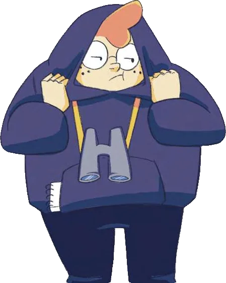Sasha in a hood with binoculars
